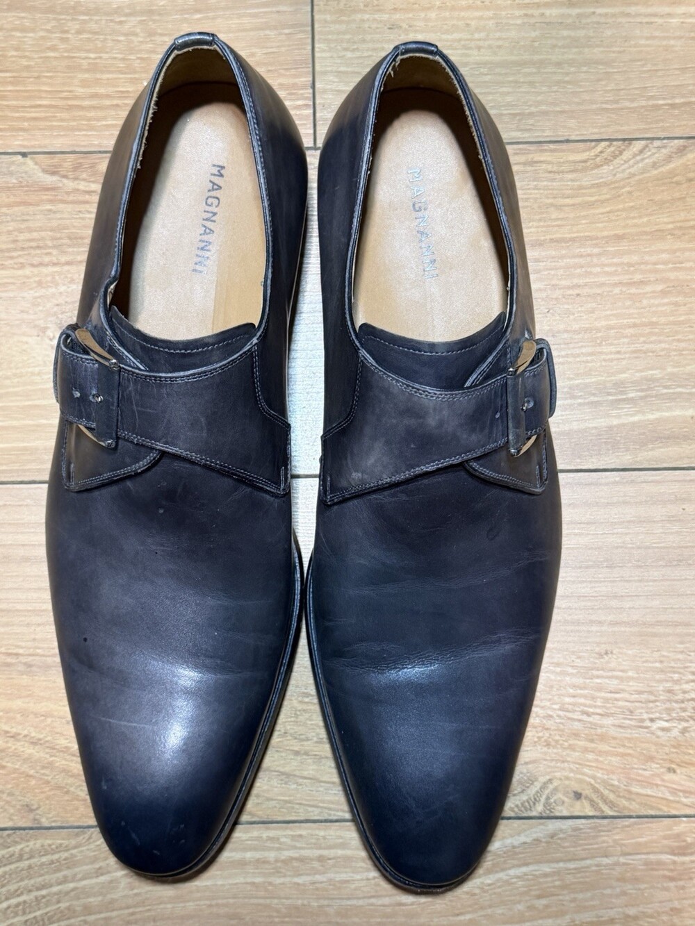 Elegant Magnanni Gray Leather Single Monk Strap Dress Shoes Made In Spain Sz 8M